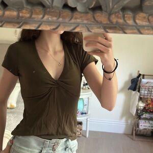 Banana Republic Dark Olive V-Neck Blouse